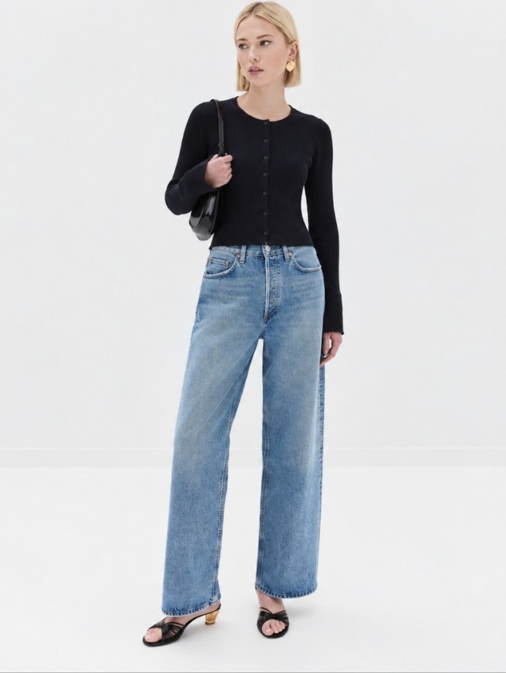 REFORMATION JEANS RIBBED BUTTON FRONT CROP CARDIGAN